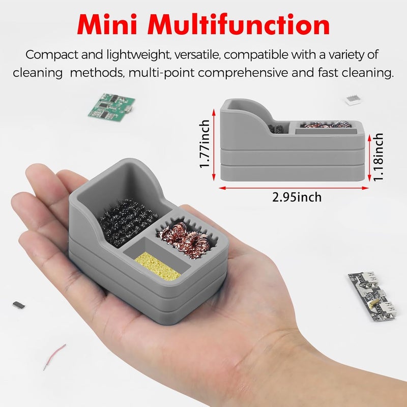 EOOKU Soldering Iron Tip Cleaner Kit with Brass Wool, Sponge, Steel Brush in Gray Silicone Holder – Heat and Scratch Resistant Cleaner for Soldering, Electronics Repair, DIY Projects - Image 3